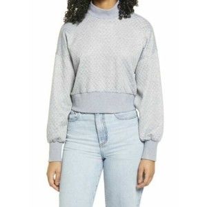 Socialite Women's Textured Mock Neck Pullover Sweatshirt Grey Cropped